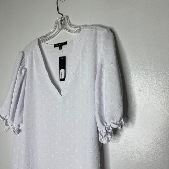 Adrienne Vittadini White Puff Sleeve V-neck Eyelet Shift Dress XL NWT - Picture 2 of 10